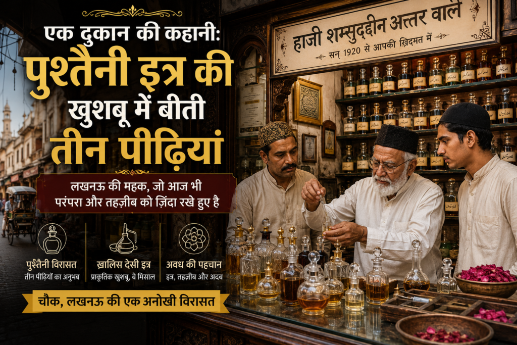 पुराने लखनऊ की पारंपरिक इत्र दुकान में पीढ़ियों से चली आ रही खुशबू की विरासत
