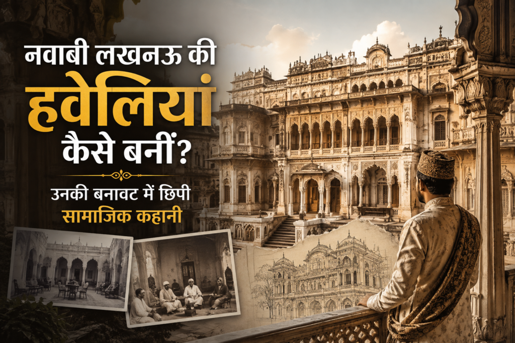 पुराने लखनऊ की पारंपरिक हवेली का दरवाजा और भीतर दिखाई देता आंगन